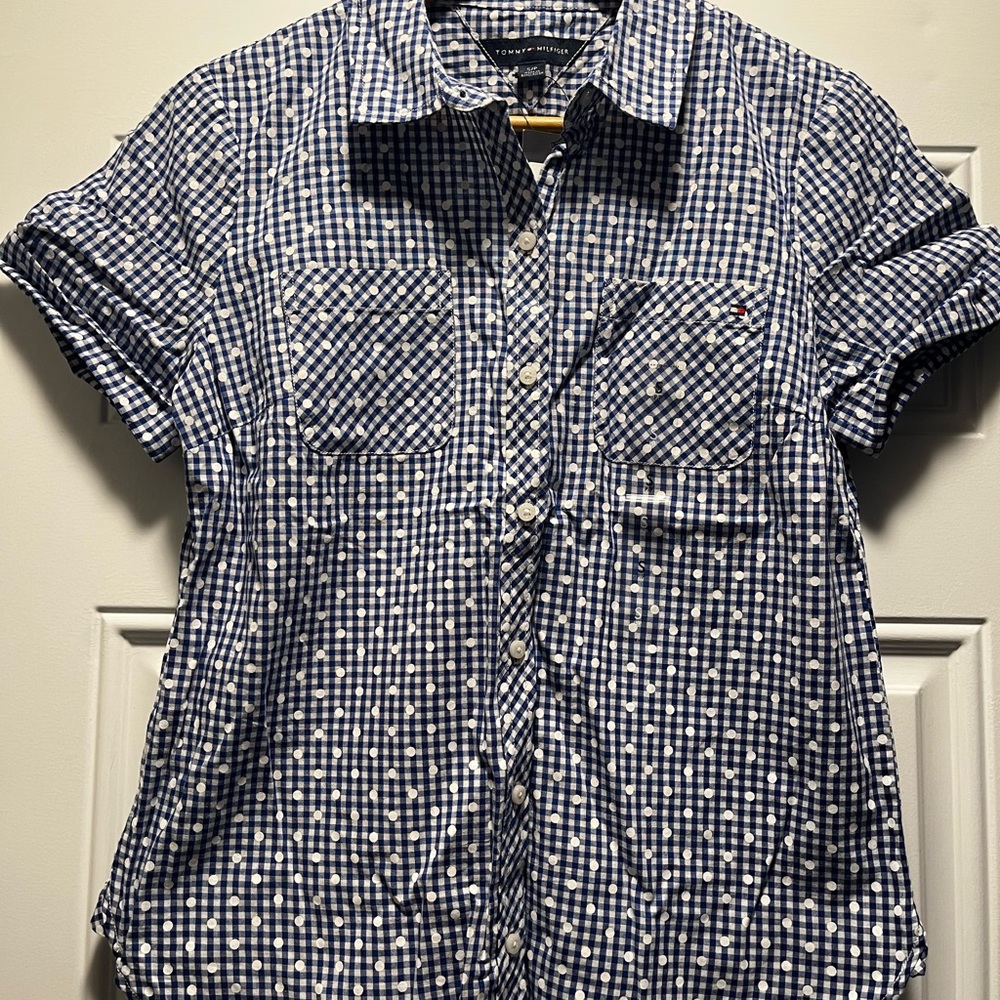 Tommy Hilfiger Navy and White Checkered Button Down Shirt
